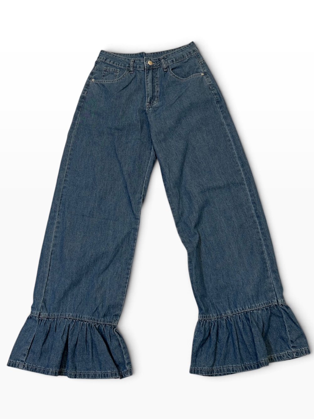 SHEIN Wide Leg Ruffle Hem Jeans Women’s Size 26 100% Cotton Medium Wash